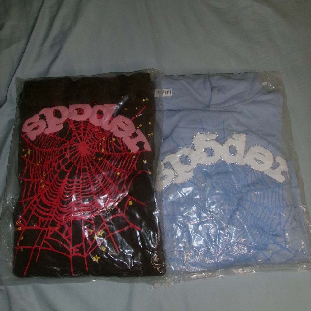 Sp5der Hoodie, Medium, Baby Blue & White